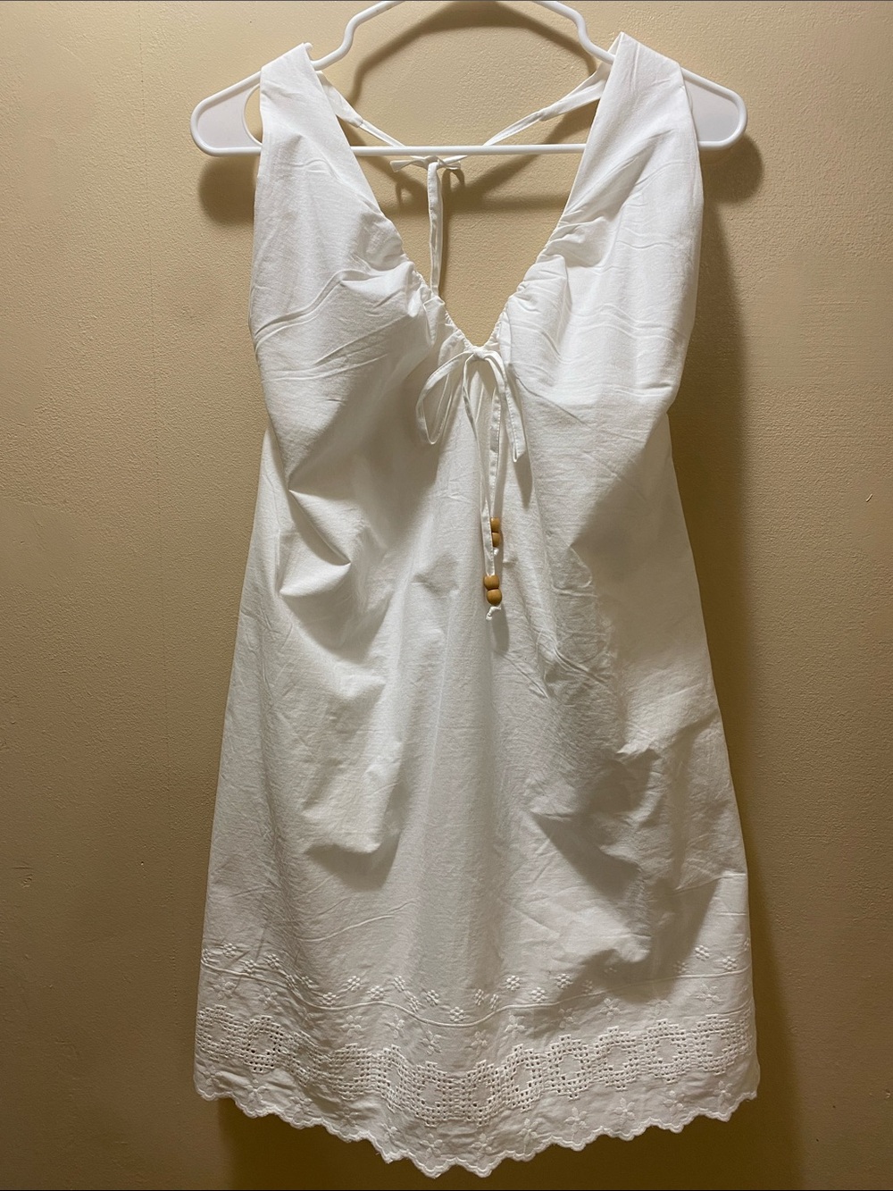 Steve Madden White Backless Halter Cotton Sundress NWT Large Resort Tropical